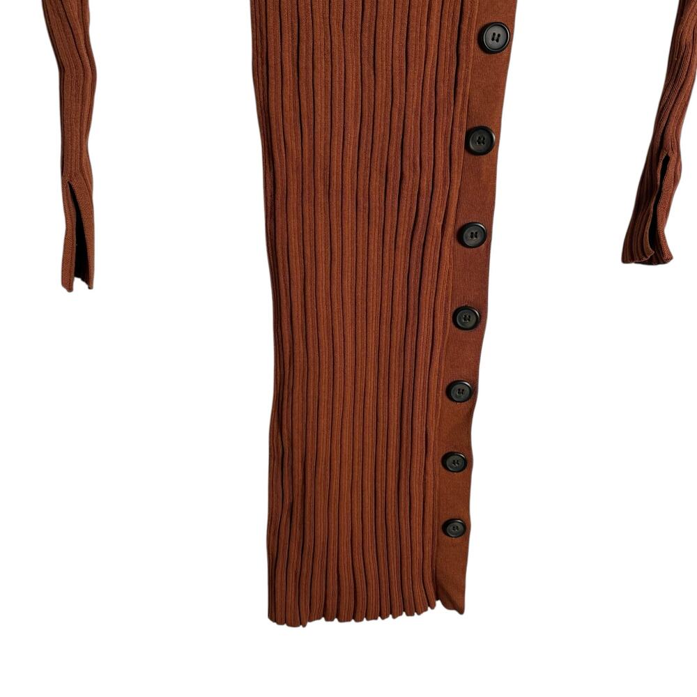 Adam Lippes Rust Ribbed Knit Side Button Long Sleeve Sweater Midi Dress Size S - Picture 9 of 16